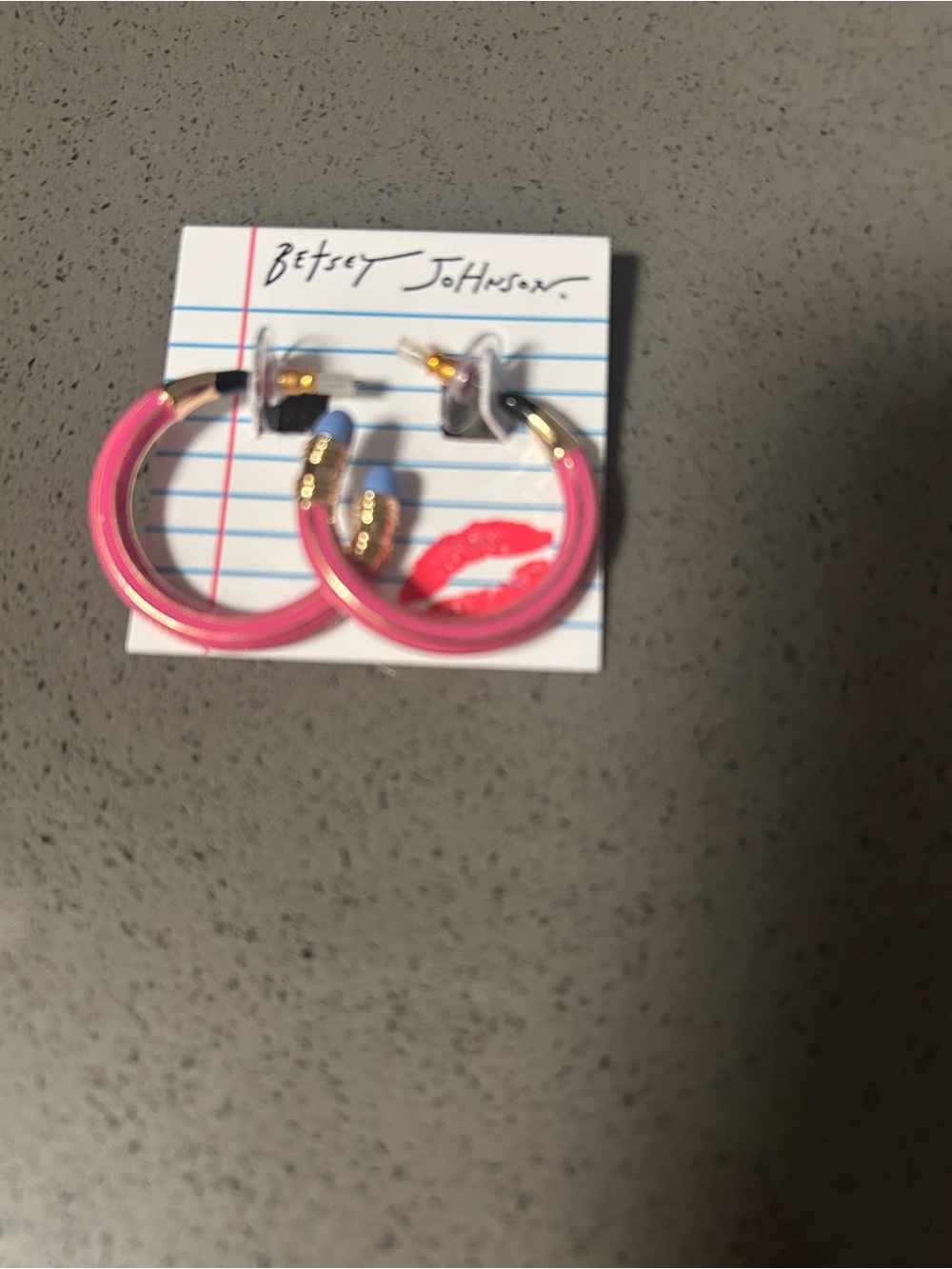 New Pink glittery Pencil shaped hoop earrings by Betsey Johnson